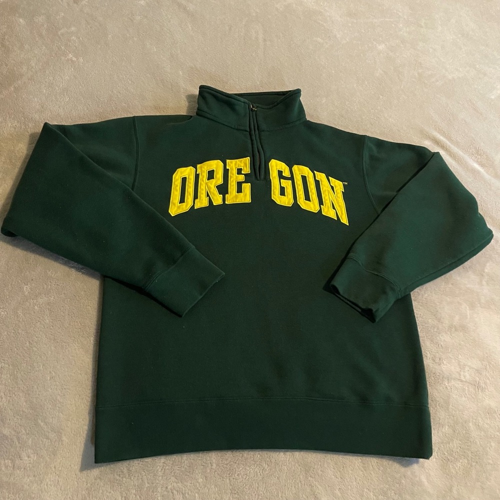 Oregon Ducks ZooZatz Mens Small Green Yellow Quarter Zip Pullover Sweatshirt